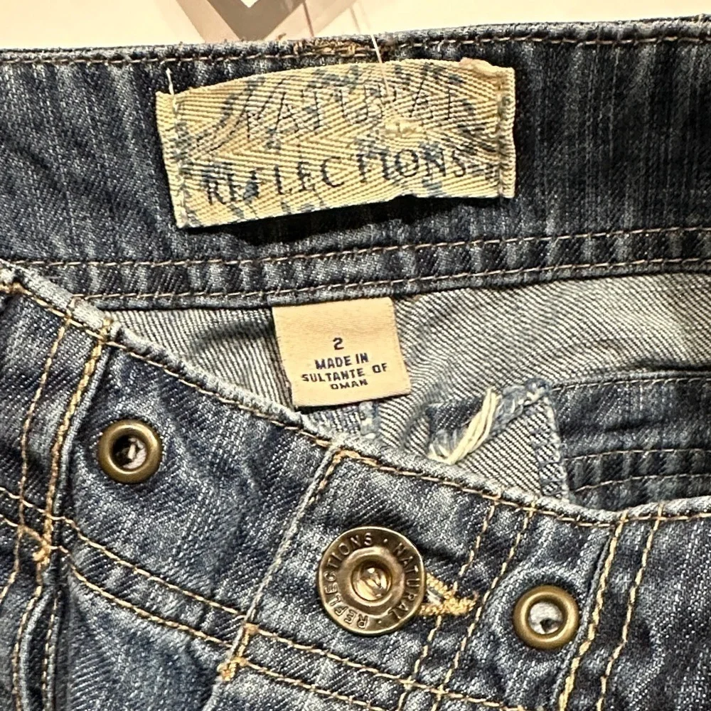 Natural Reflections distressed Blue Denim cargo Bermuda long Jean Shorts size 2